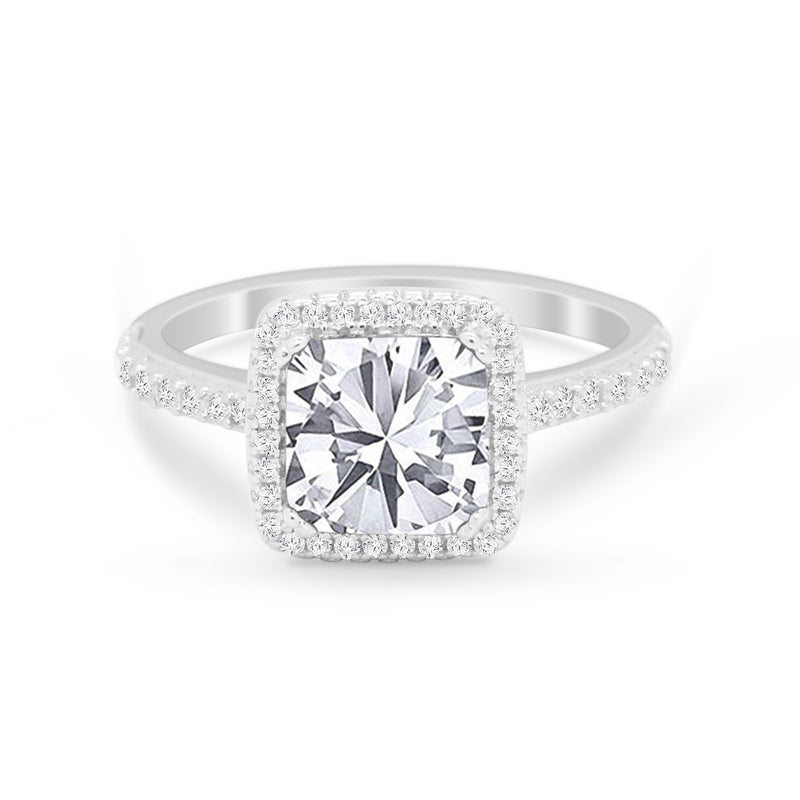 Halo Princess Cut Wedding Ring Simulated Cubic Zirconia 925 Sterling Silver