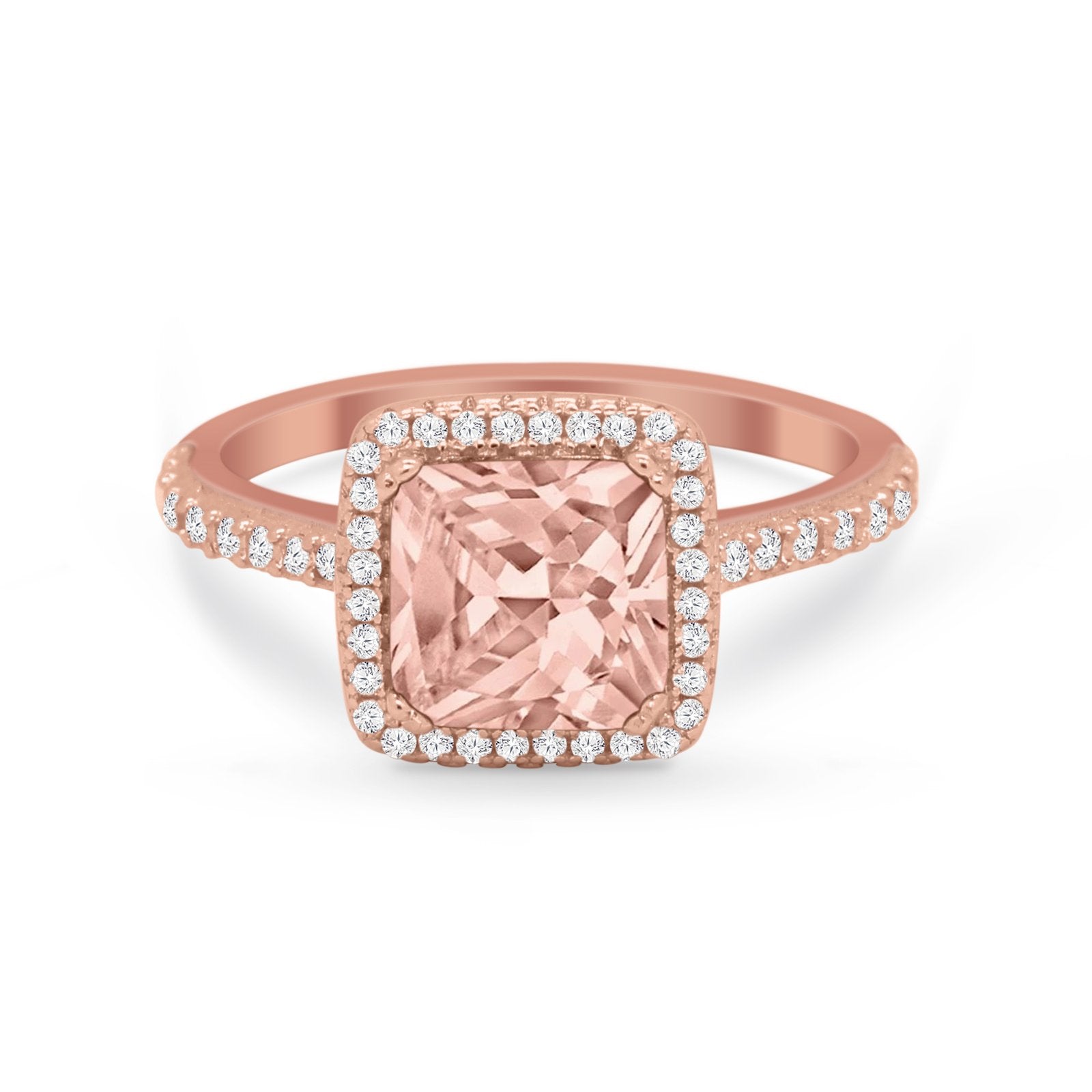 Halo Princess Cut Wedding Ring Simulated Cubic Zirconia 925 Sterling Silver