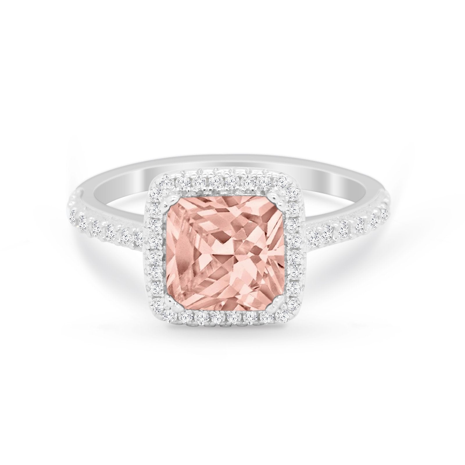 Halo Princess Cut Wedding Ring Simulated Cubic Zirconia 925 Sterling Silver