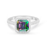 Halo Princess Cut Wedding Ring Simulated Cubic Zirconia 925 Sterling Silver