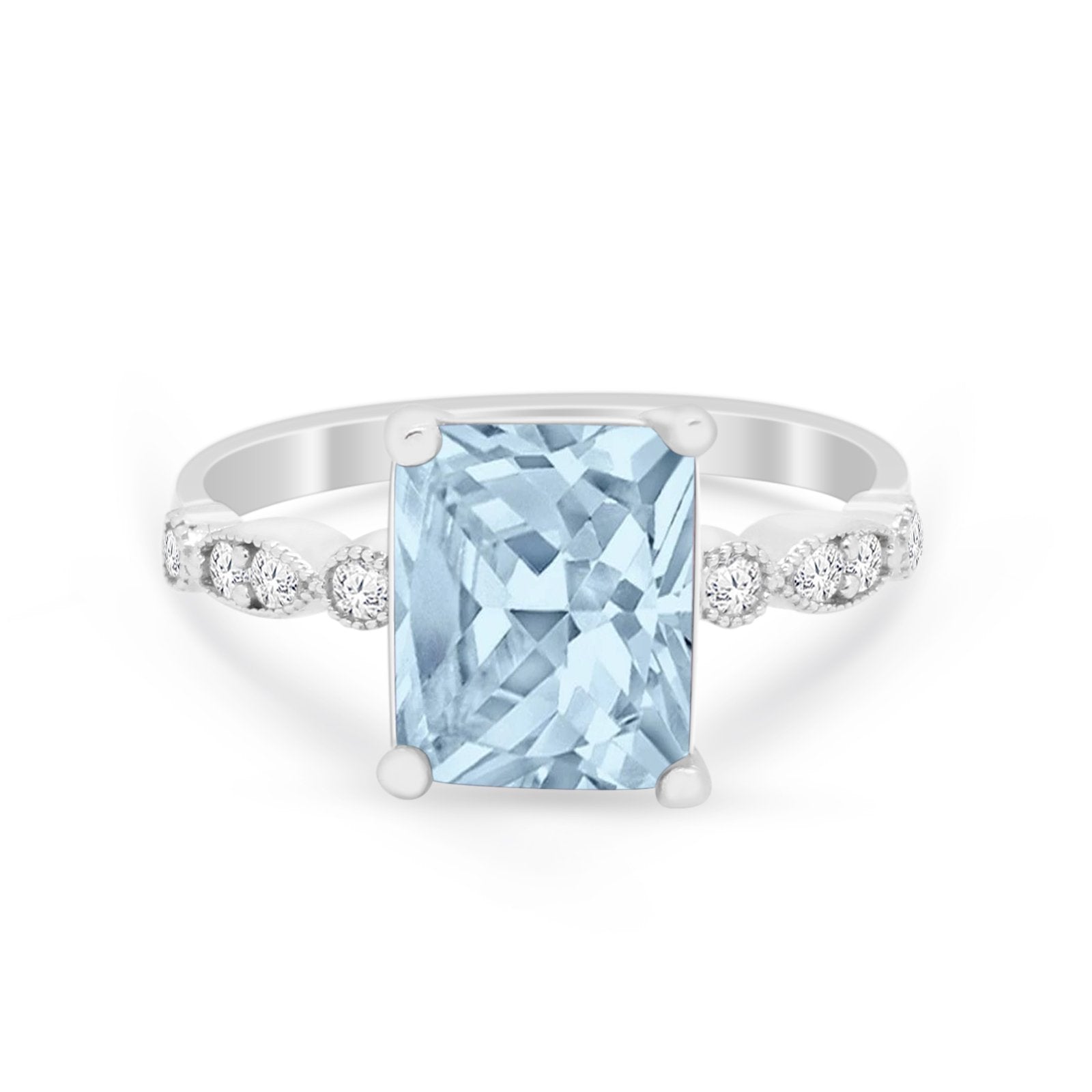 Radiant Cut Shank Simulated Cubic Zirconia 925 Sterling Silver Engagement Ring