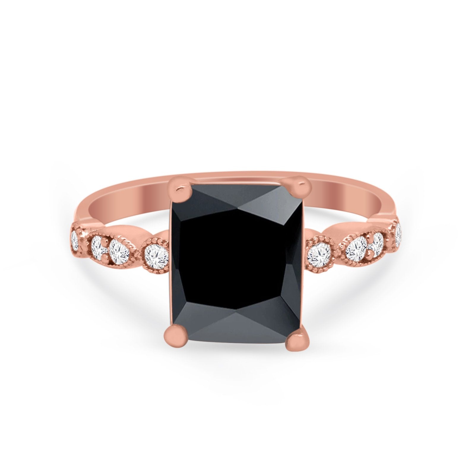 Radiant Cut Shank Simulated Cubic Zirconia 925 Sterling Silver Engagement Ring