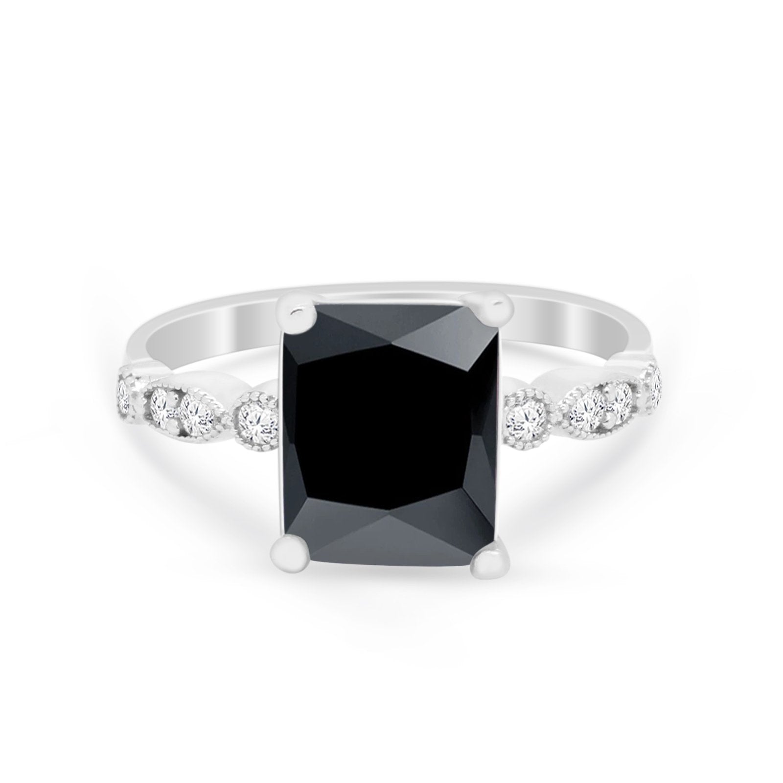 Radiant Cut Shank Simulated Cubic Zirconia 925 Sterling Silver Engagement Ring