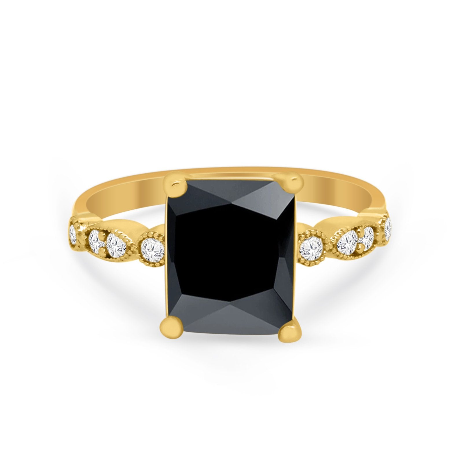 Radiant Cut Shank Simulated Cubic Zirconia 925 Sterling Silver Engagement Ring