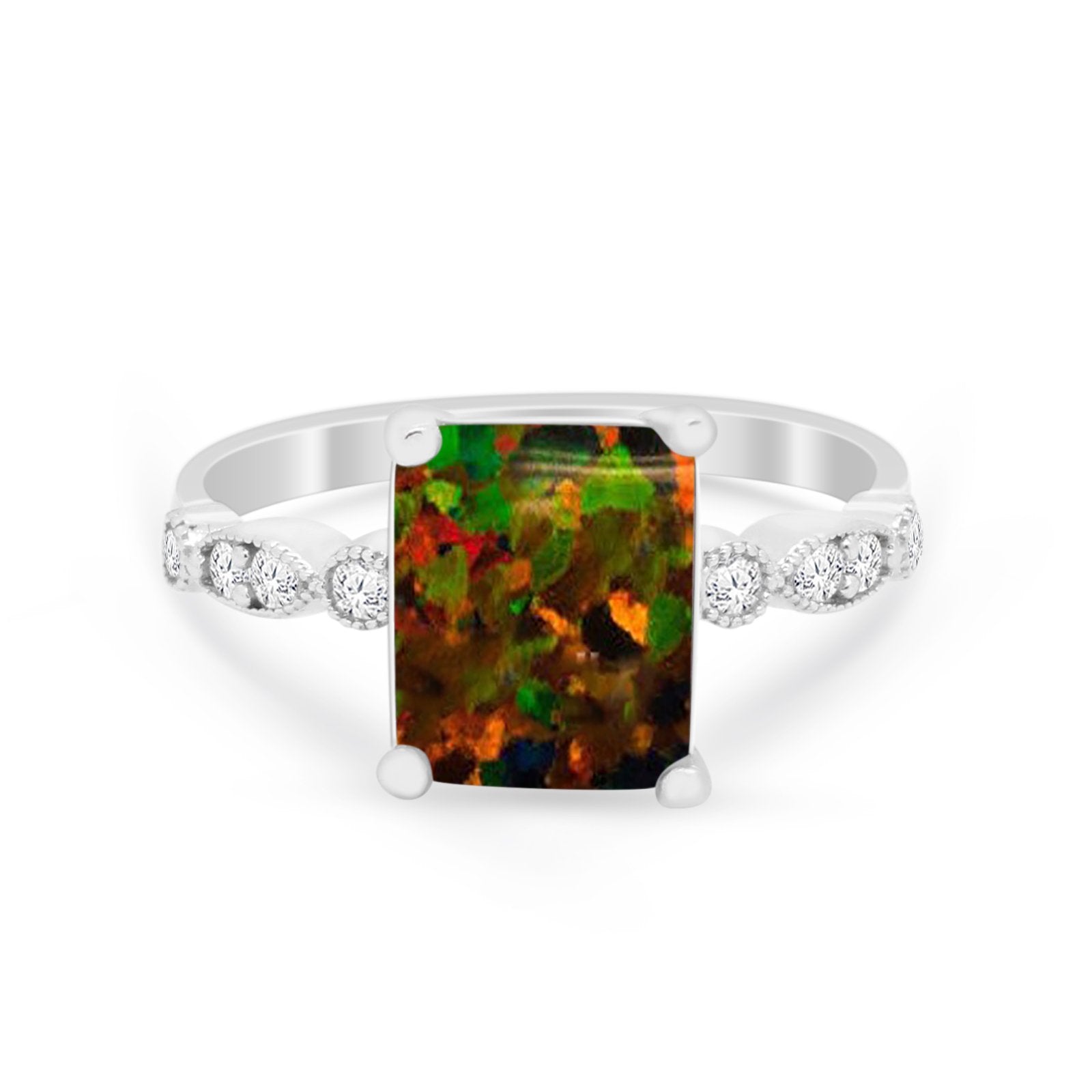 Radiant Cut Shank Simulated Cubic Zirconia 925 Sterling Silver Engagement Ring