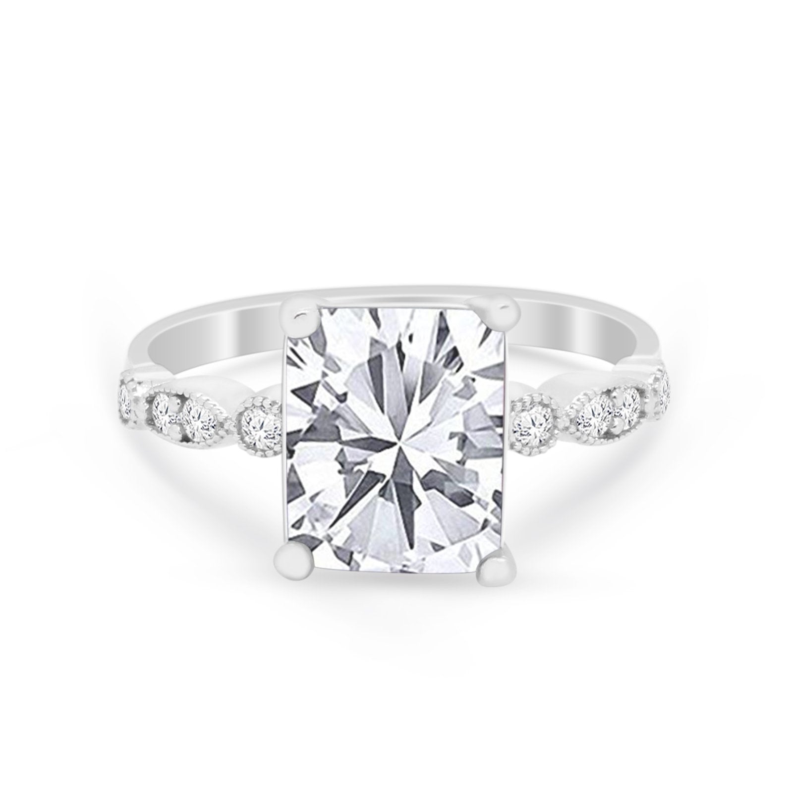 Radiant Cut Shank Simulated Cubic Zirconia 925 Sterling Silver Engagement Ring