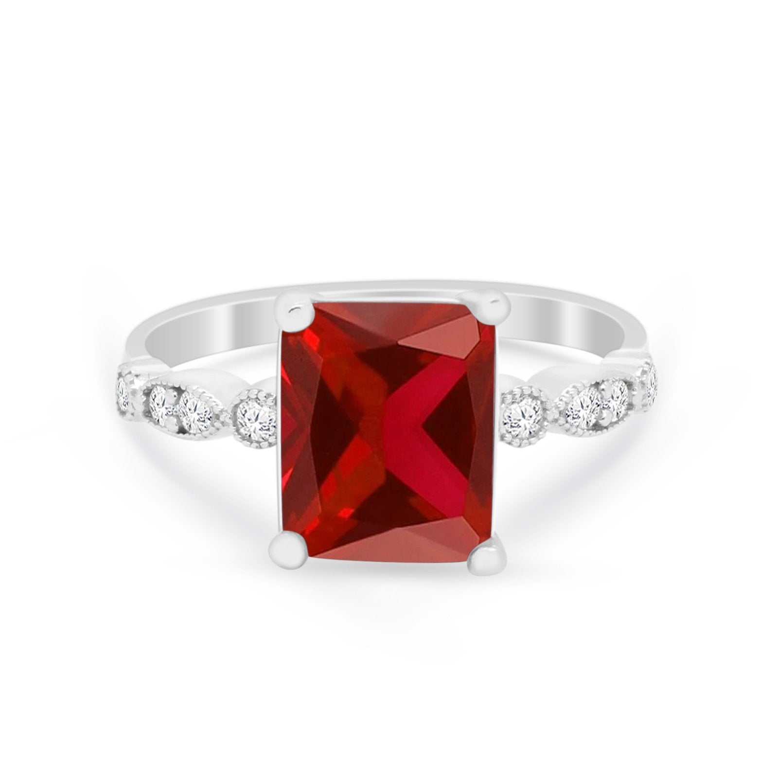 Radiant Cut Shank Simulated Cubic Zirconia 925 Sterling Silver Engagement Ring