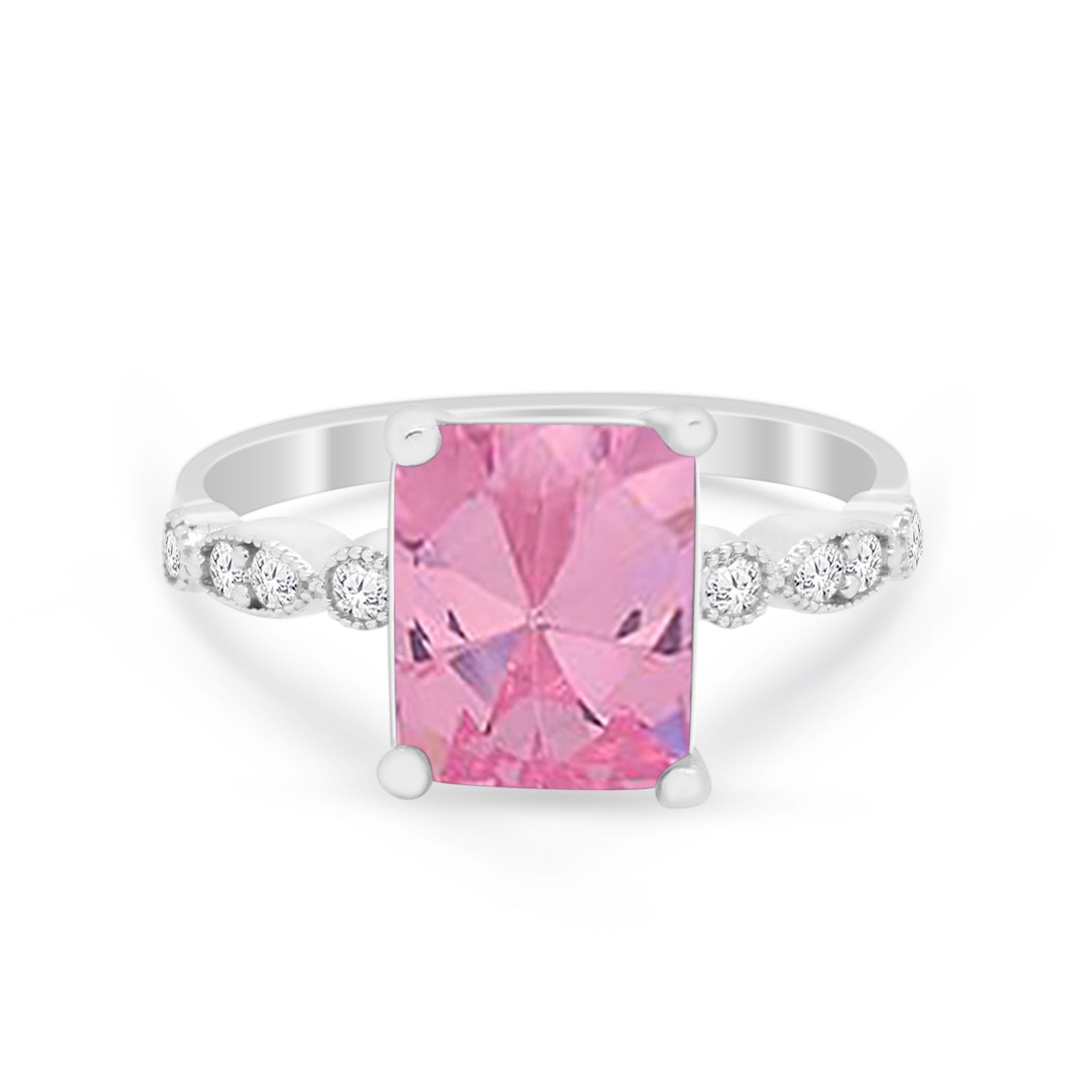 Radiant Cut Shank Simulated Cubic Zirconia 925 Sterling Silver Engagement Ring