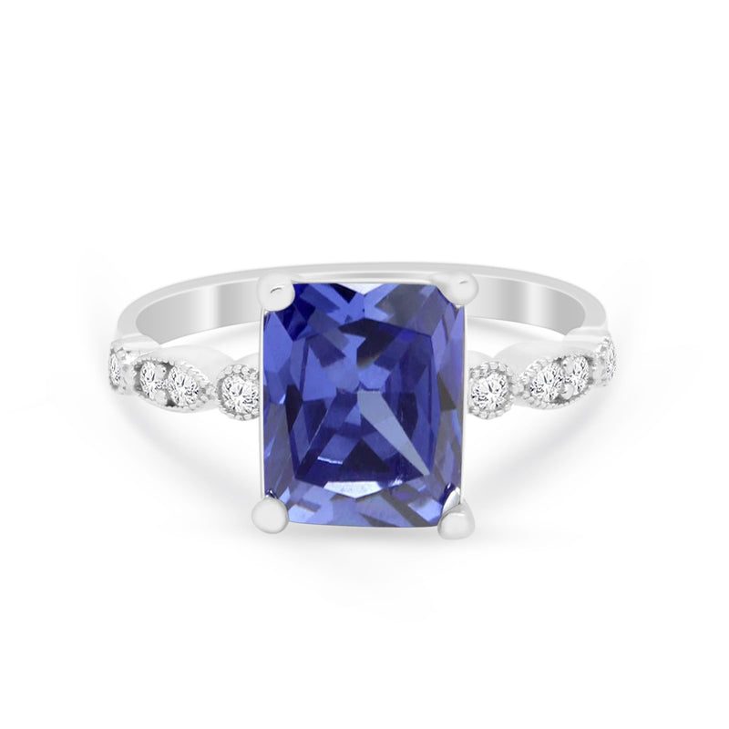 Radiant Cut Shank Simulated Cubic Zirconia 925 Sterling Silver Engagement Ring