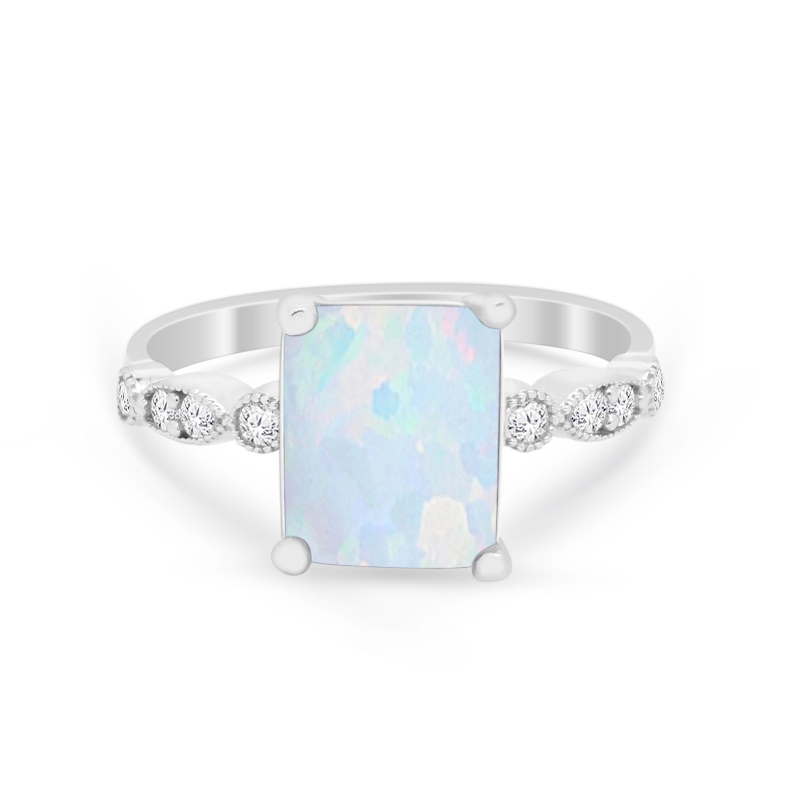 Radiant Cut Shank Simulated Cubic Zirconia 925 Sterling Silver Engagement Ring