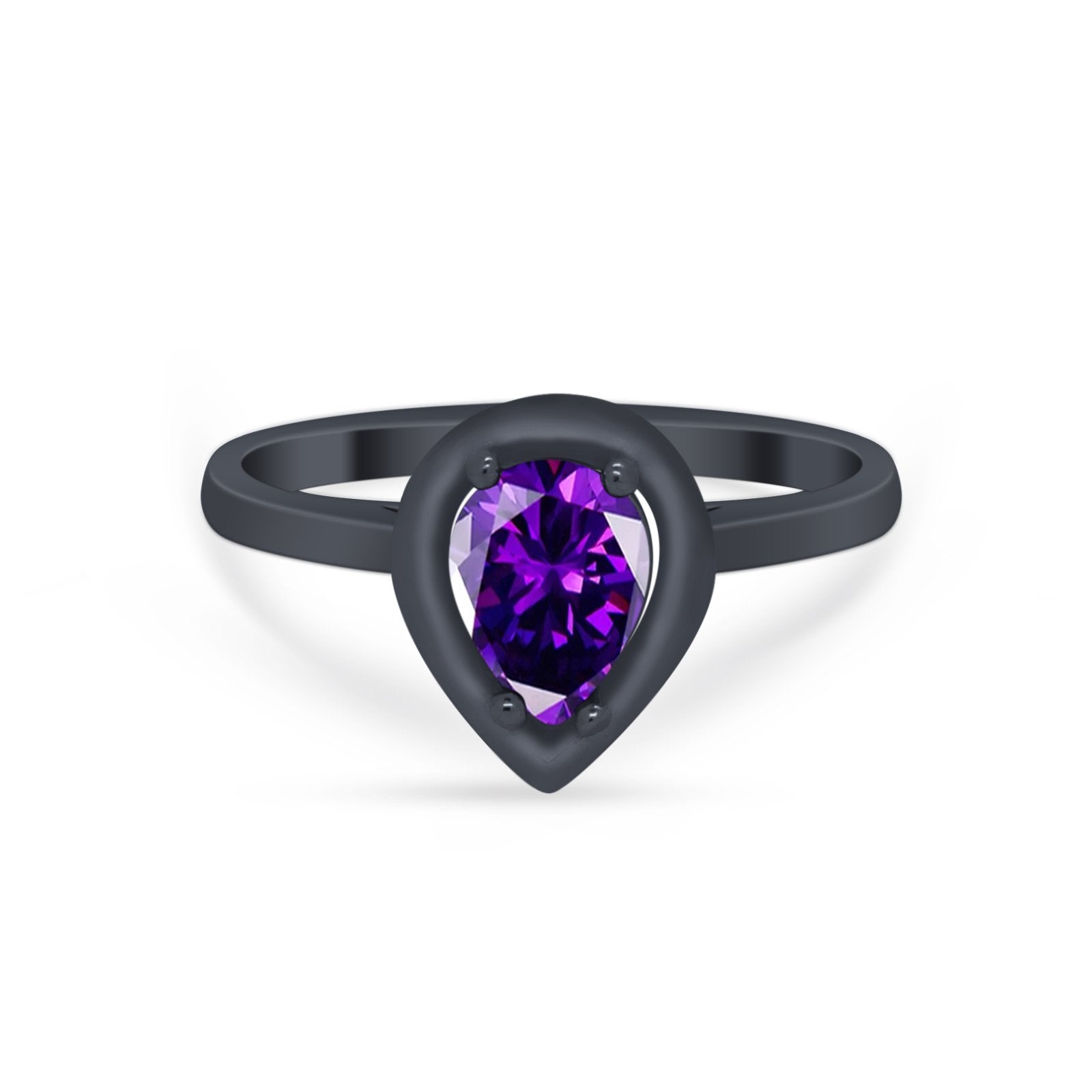 Solitaire Wedding Ring Pear Simulated Cubic Zirconia 925 Sterling Silver