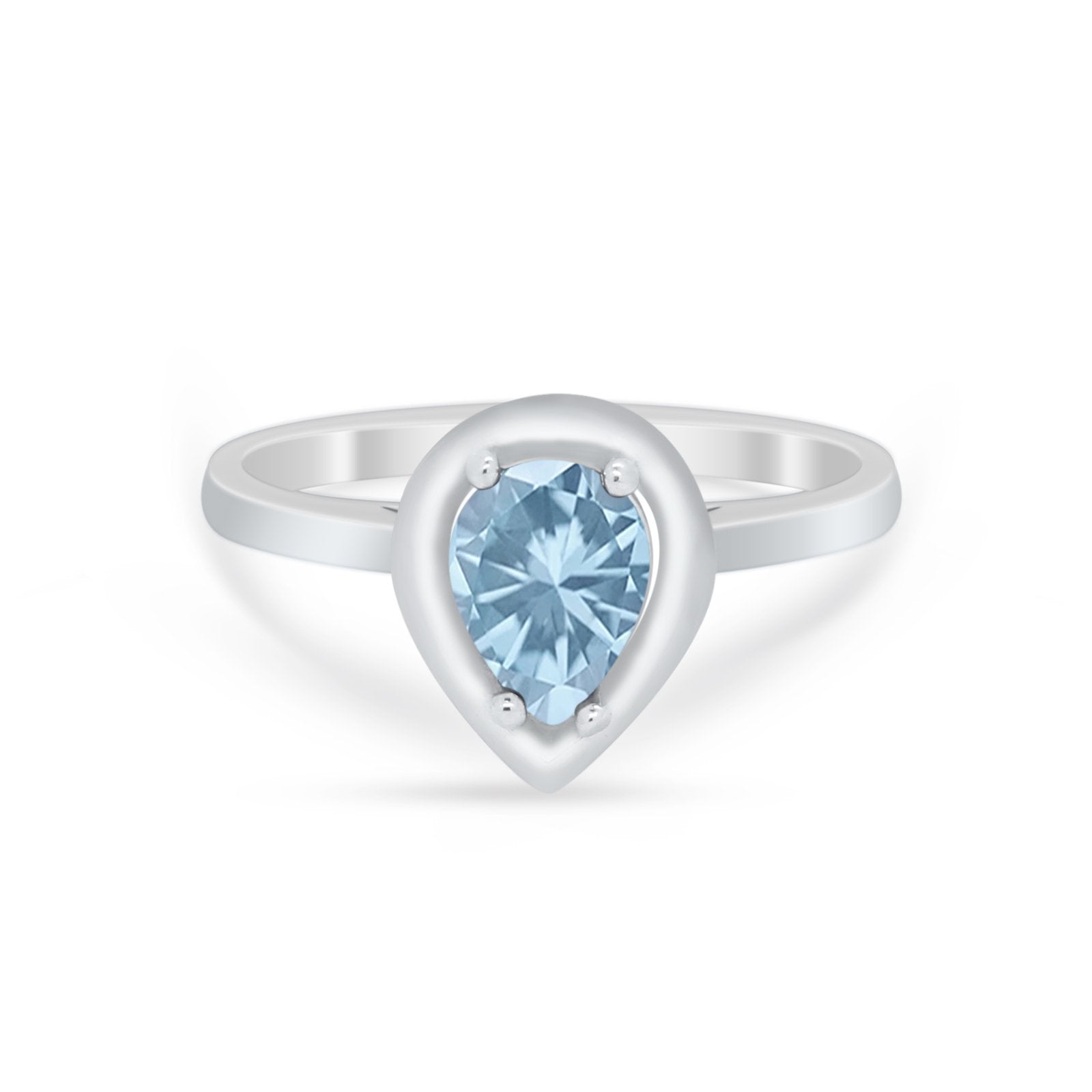 Solitaire Wedding Ring Pear Simulated Cubic Zirconia 925 Sterling Silver