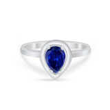 Solitaire Wedding Ring Pear Simulated Cubic Zirconia 925 Sterling Silver