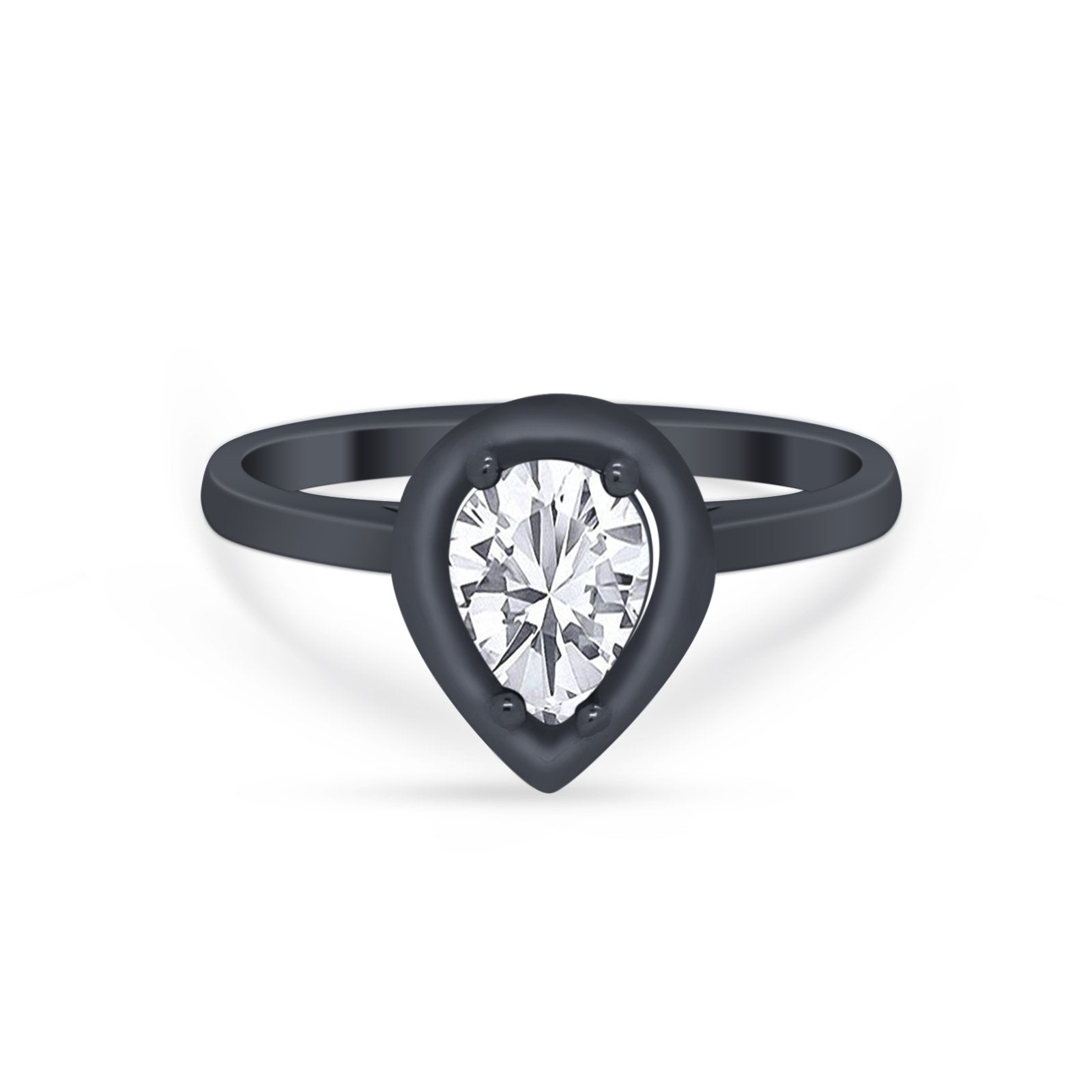 Solitaire Wedding Ring Pear Simulated Cubic Zirconia 925 Sterling Silver