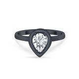 Solitaire Wedding Ring Pear Simulated Cubic Zirconia 925 Sterling Silver