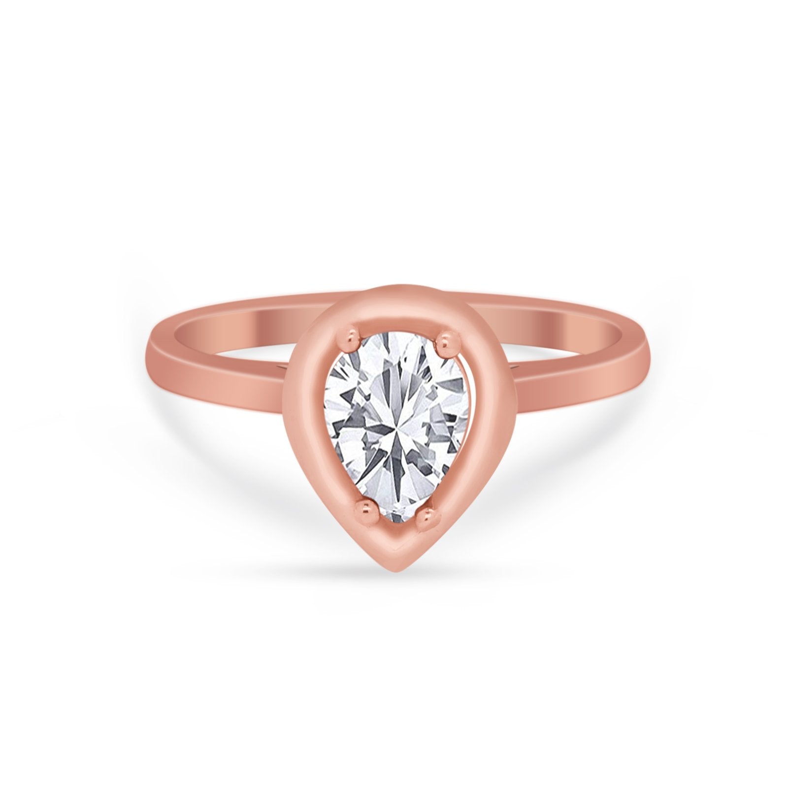 Solitaire Wedding Ring Pear Simulated Cubic Zirconia 925 Sterling Silver