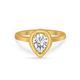 Solitaire Wedding Ring Pear Simulated Cubic Zirconia 925 Sterling Silver