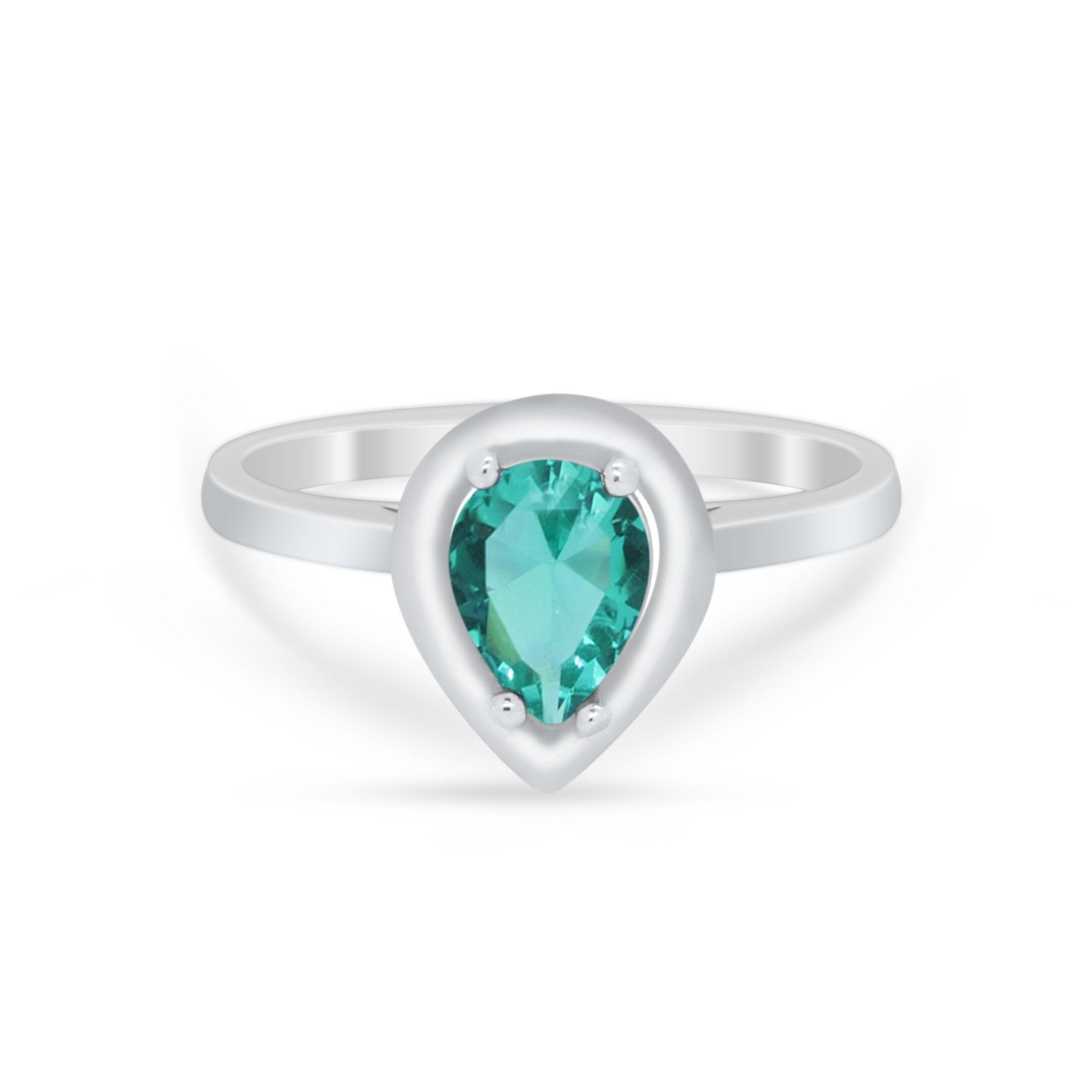 Solitaire Wedding Ring Pear Simulated Cubic Zirconia 925 Sterling Silver