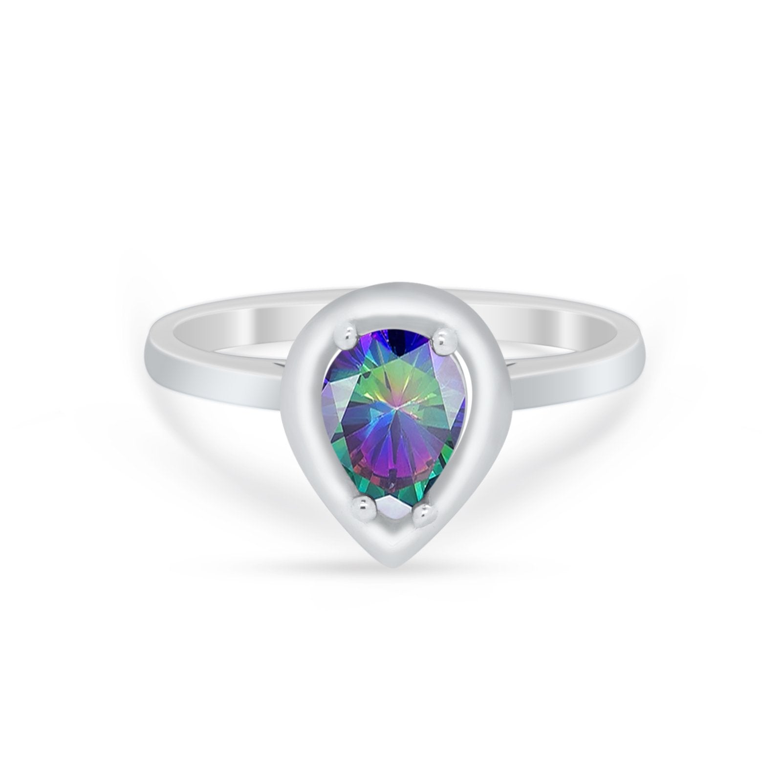 Solitaire Wedding Ring Pear Simulated Cubic Zirconia 925 Sterling Silver