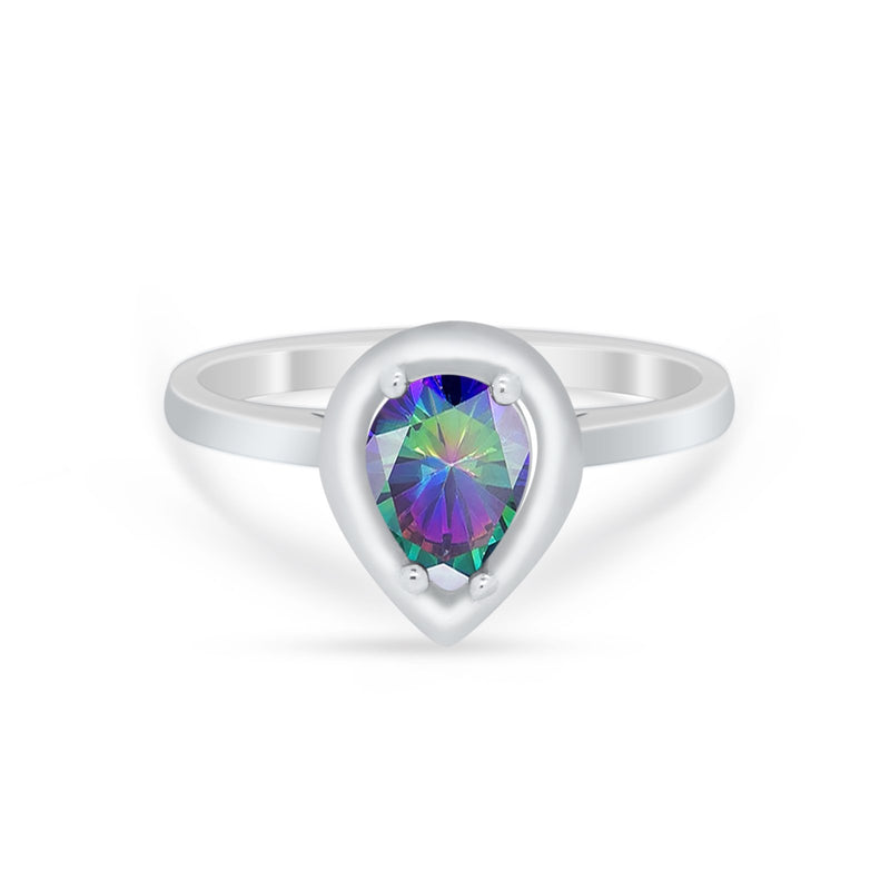 Solitaire Wedding Ring Pear Simulated Cubic Zirconia 925 Sterling Silver