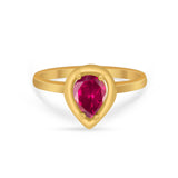 Solitaire Wedding Ring Pear Simulated Cubic Zirconia 925 Sterling Silver