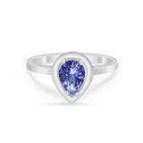 Solitaire Wedding Ring Pear Simulated Cubic Zirconia 925 Sterling Silver