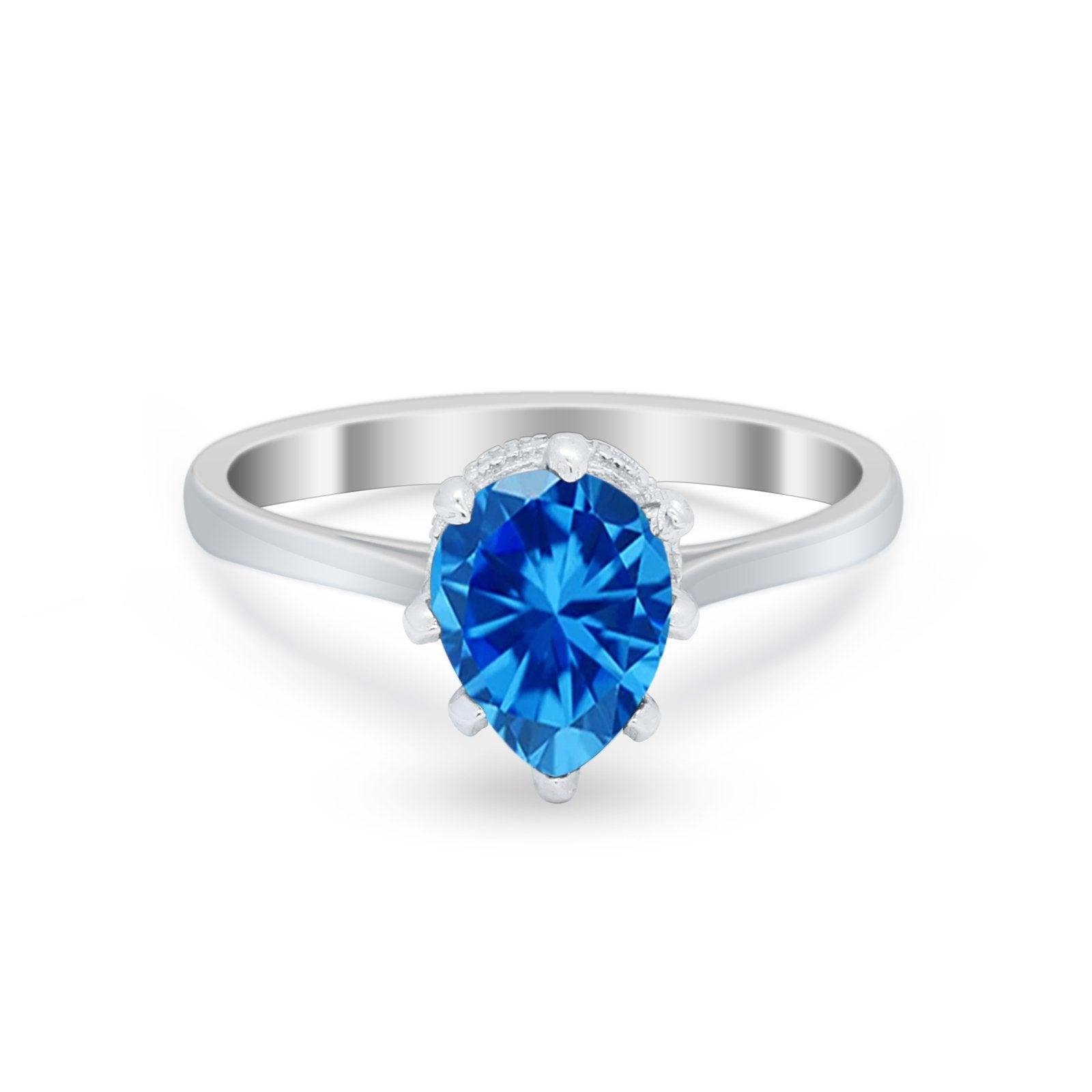 Teardrop Pear Wedding Ring Simulated Cubic Zirconia 925 Sterling Silver