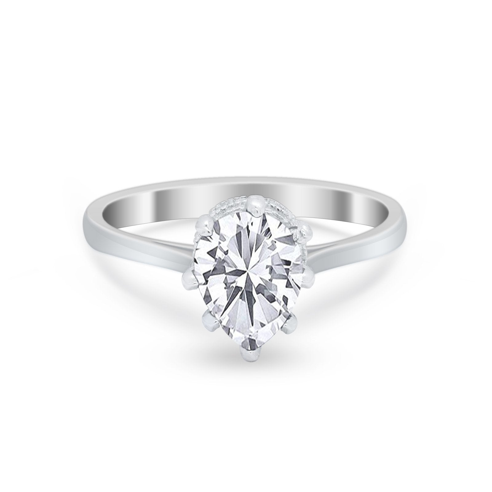 Teardrop Pear Wedding Ring Simulated Cubic Zirconia 925 Sterling Silver