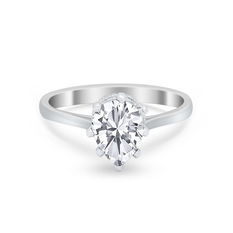 Teardrop Pear Wedding Ring Simulated Cubic Zirconia 925 Sterling Silver