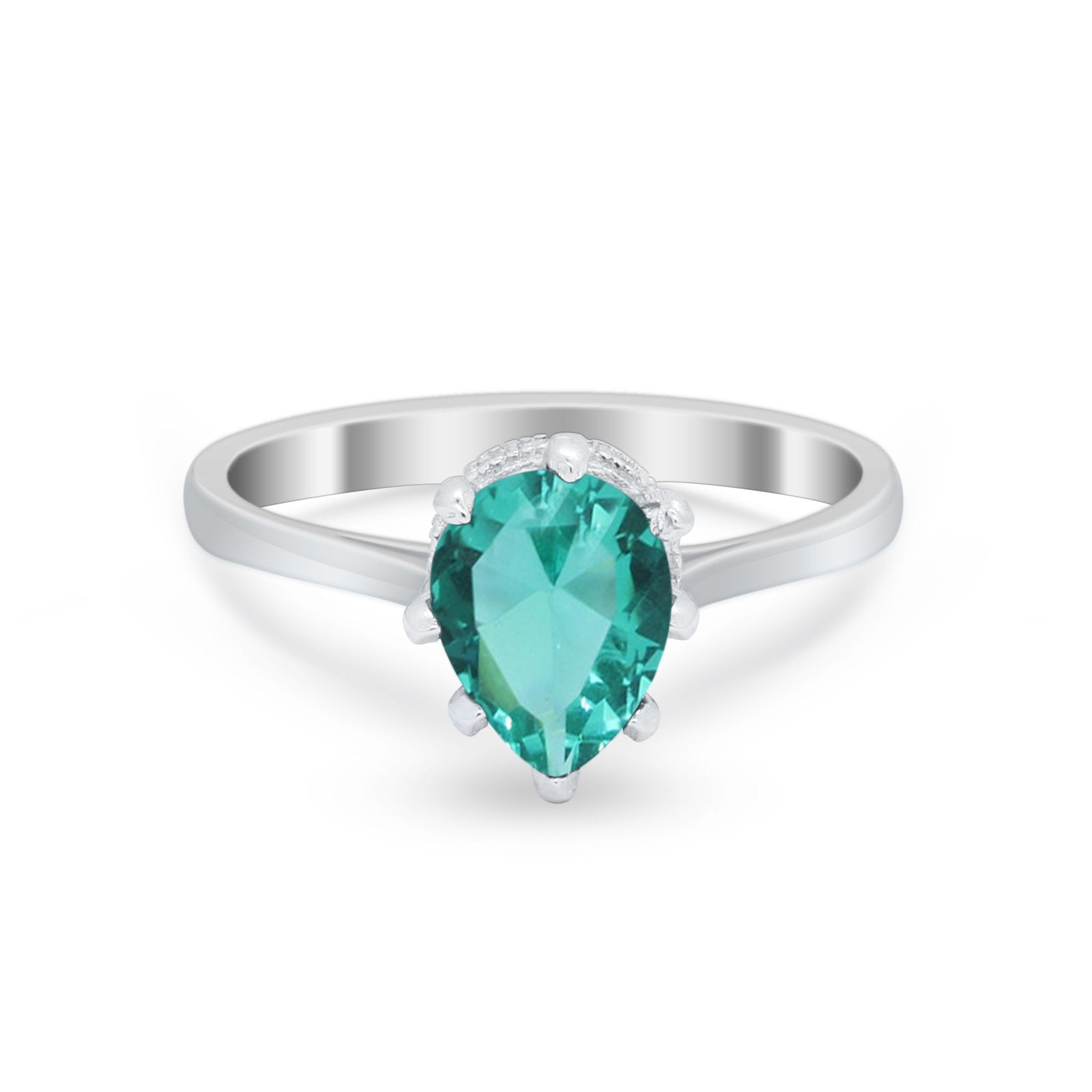 Teardrop Pear Wedding Ring Simulated Cubic Zirconia 925 Sterling Silver