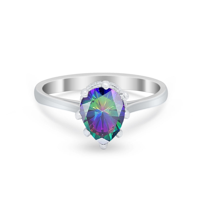 Teardrop Pear Wedding Ring Simulated Cubic Zirconia 925 Sterling Silver