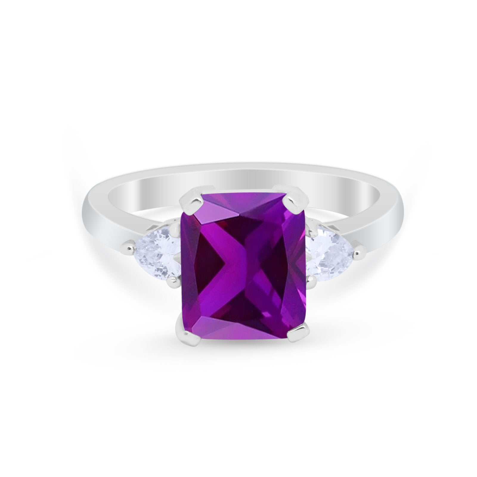 Three Stone Wedding Ring Heart Simulated Cubic Zirconia 925 Sterling Silver BA1058