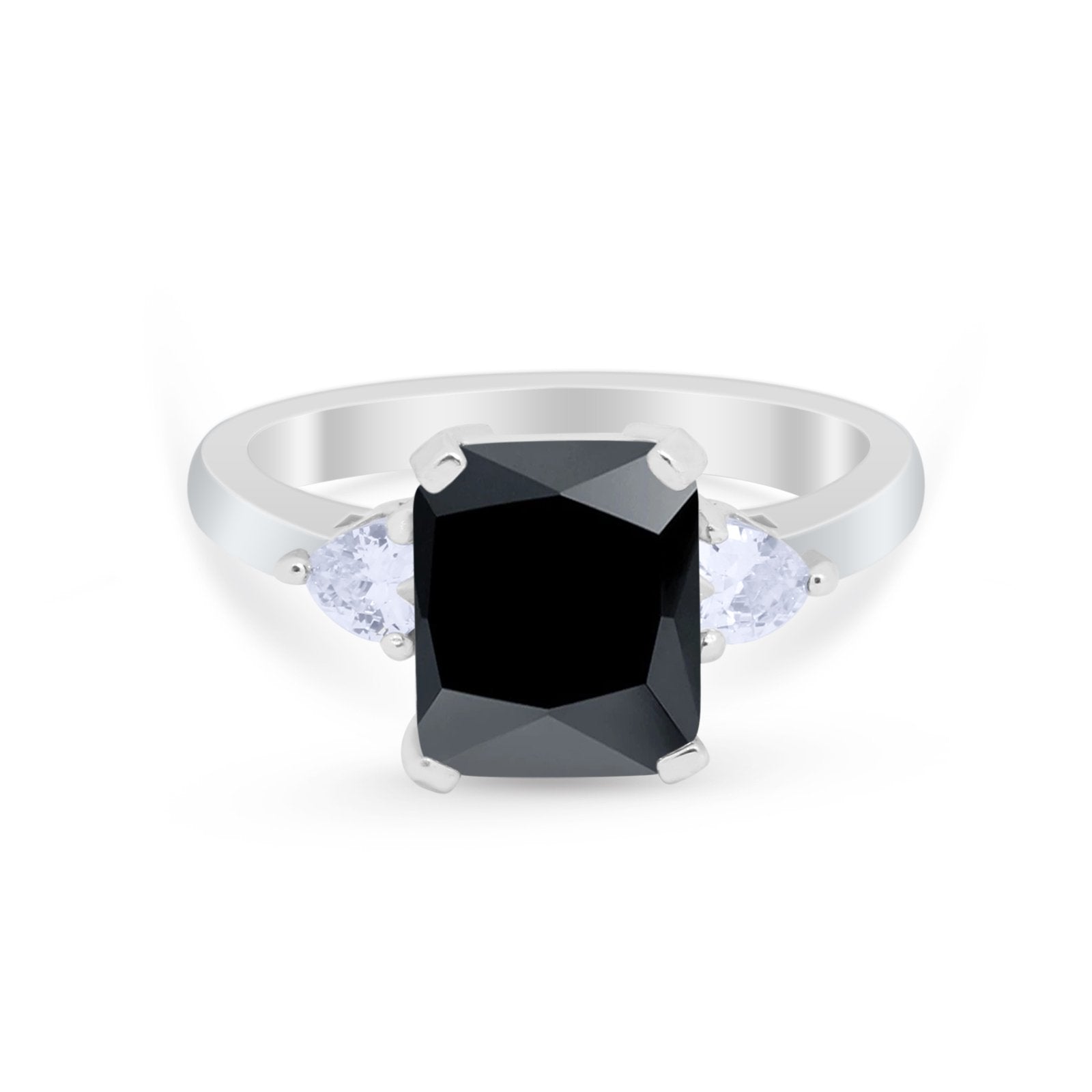 Three Stone Wedding Ring Heart Simulated Cubic Zirconia 925 Sterling Silver BA1058