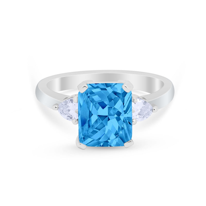 Three Stone Wedding Ring Heart Simulated Cubic Zirconia 925 Sterling Silver BA1058
