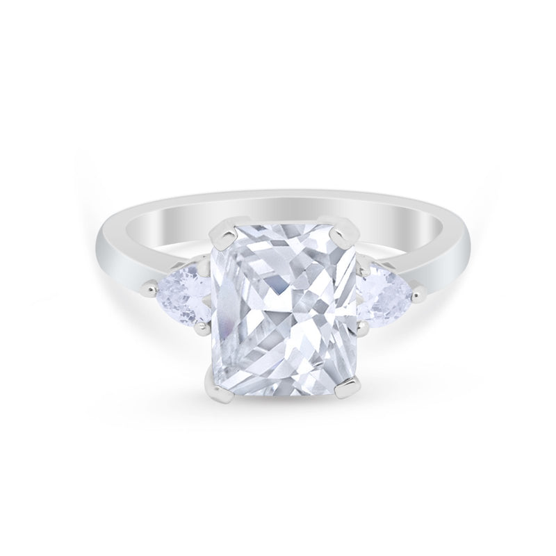 Three Stone Wedding Ring Heart Simulated Cubic Zirconia 925 Sterling Silver BA1058