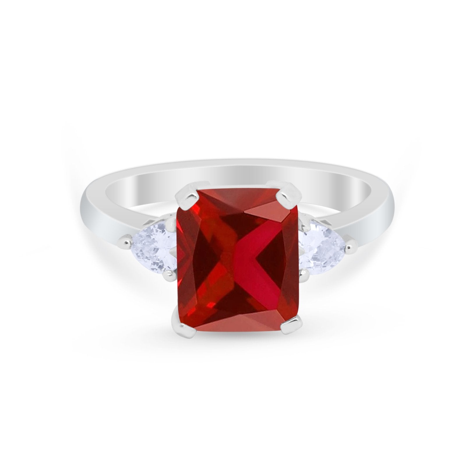 Three Stone Wedding Ring Heart Simulated Cubic Zirconia 925 Sterling Silver BA1058