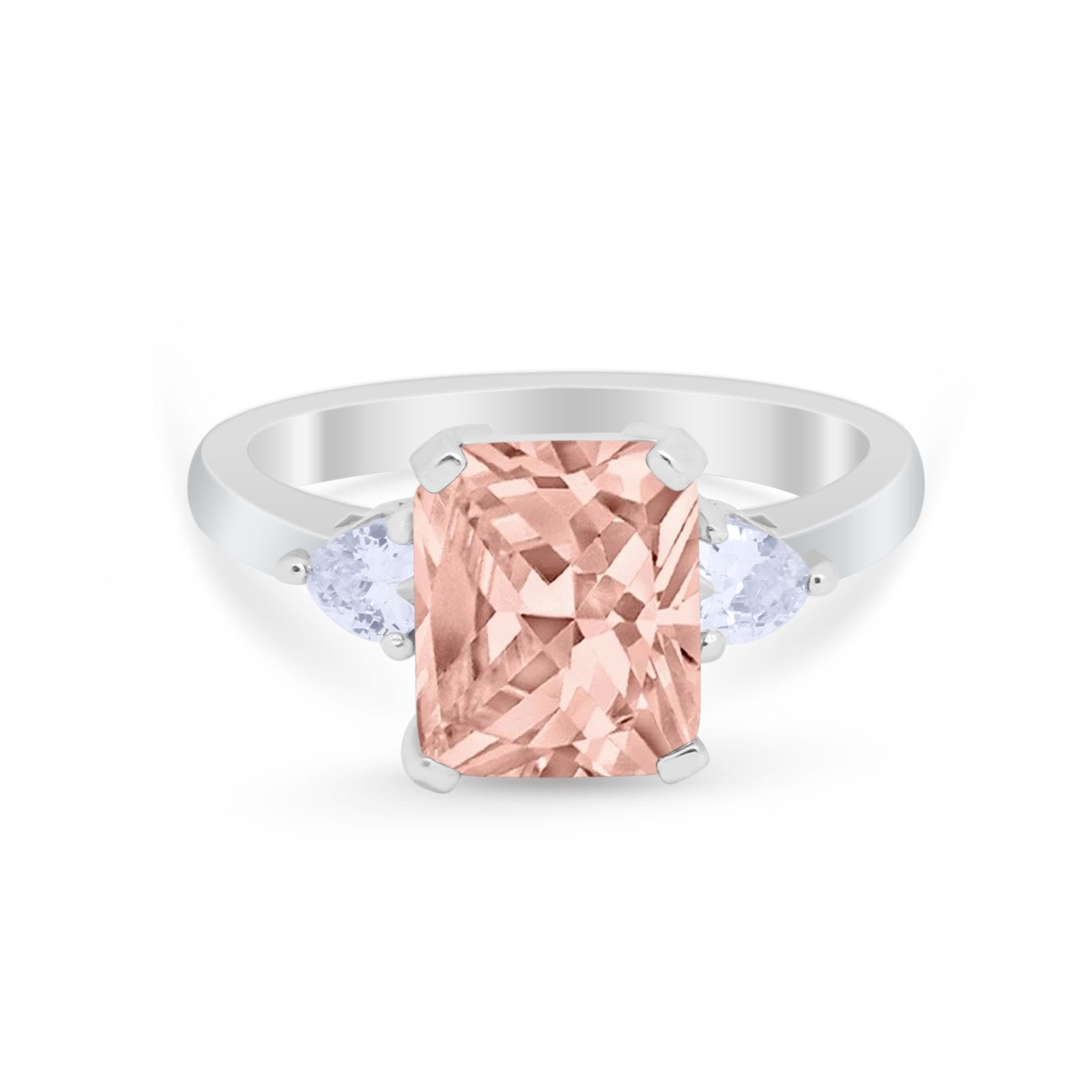 Three Stone Wedding Ring Heart Simulated Cubic Zirconia 925 Sterling Silver BA1058