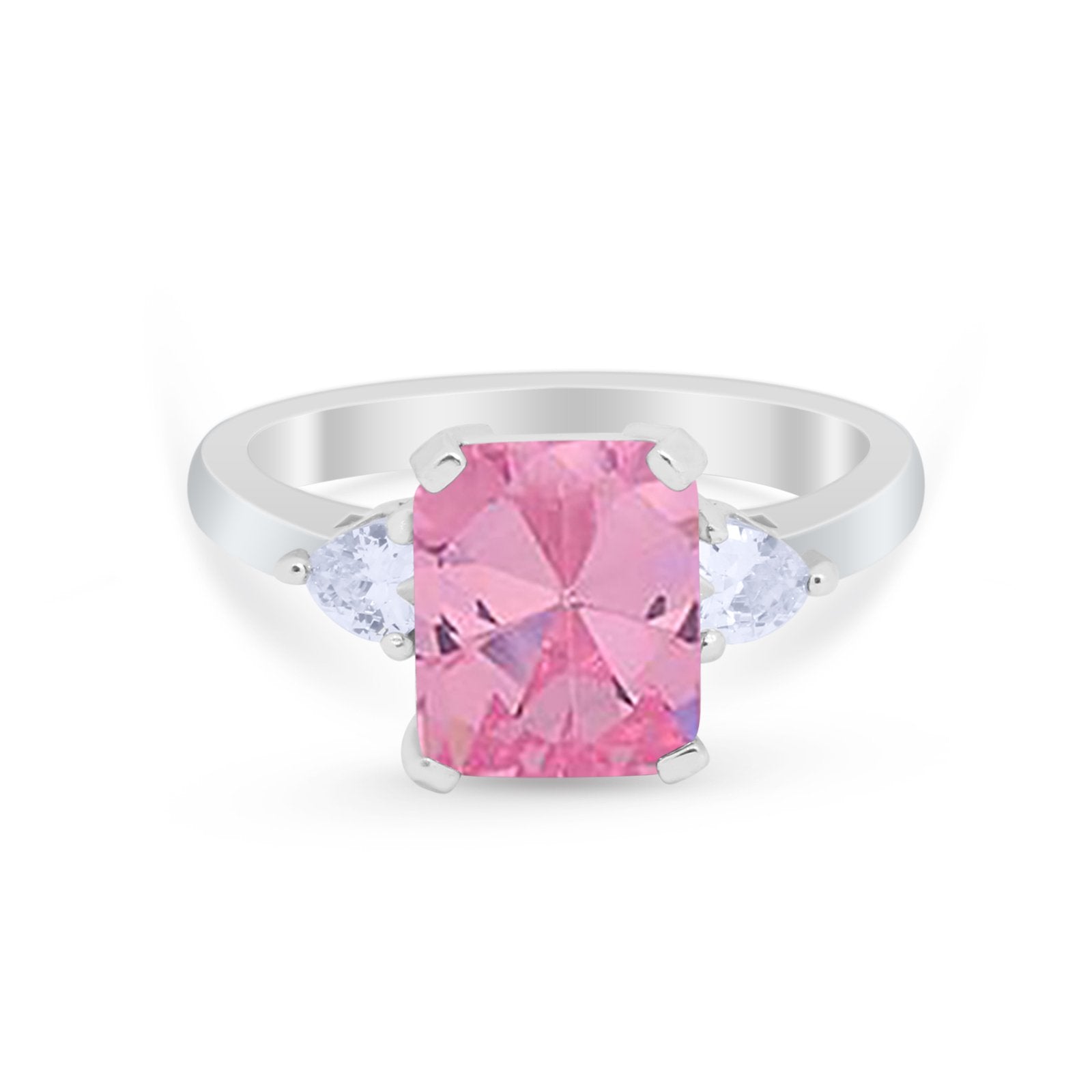 Three Stone Wedding Ring Heart Simulated Cubic Zirconia 925 Sterling Silver BA1058
