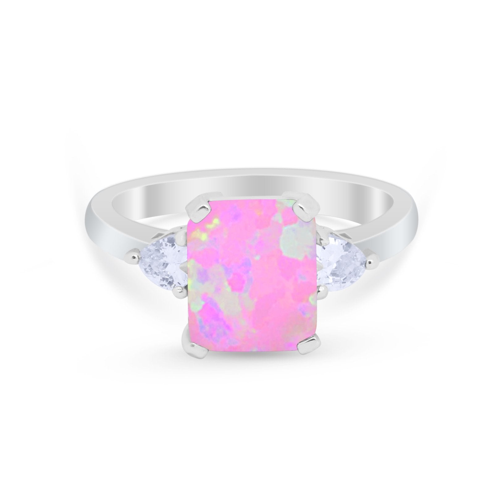 Three Stone Wedding Ring Heart Simulated Cubic Zirconia 925 Sterling Silver BA1058