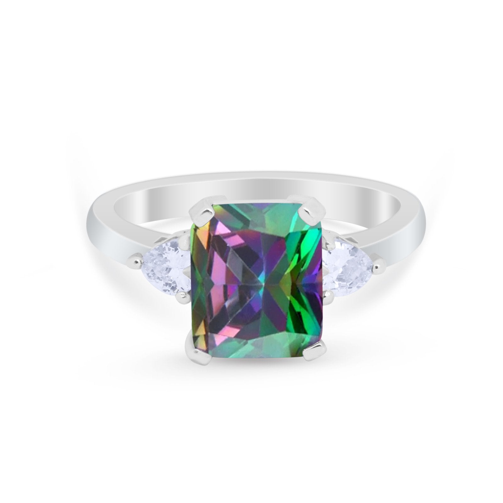 Three Stone Wedding Ring Heart Simulated Cubic Zirconia 925 Sterling Silver BA1058