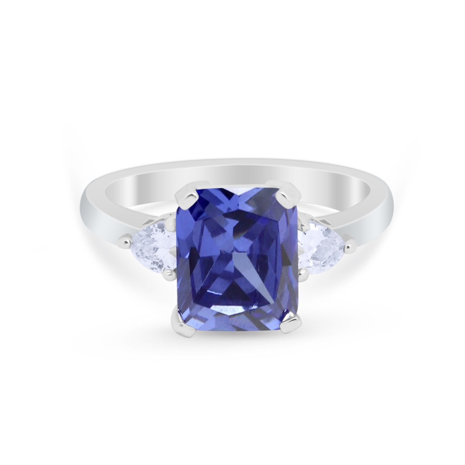 Three Stone Wedding Ring Heart Simulated Cubic Zirconia 925 Sterling Silver BA1058