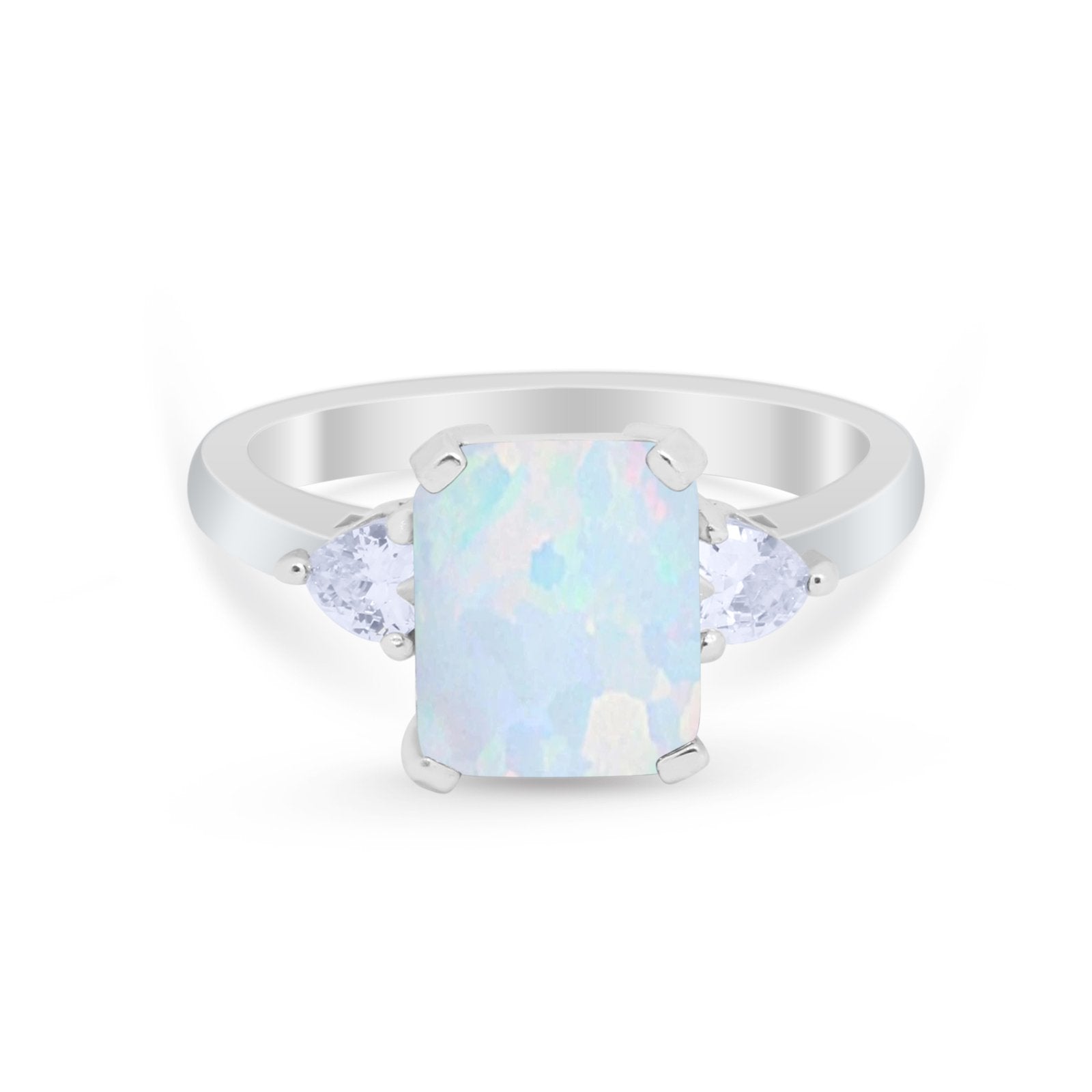 Three Stone Wedding Ring Heart Simulated Cubic Zirconia 925 Sterling Silver BA1058