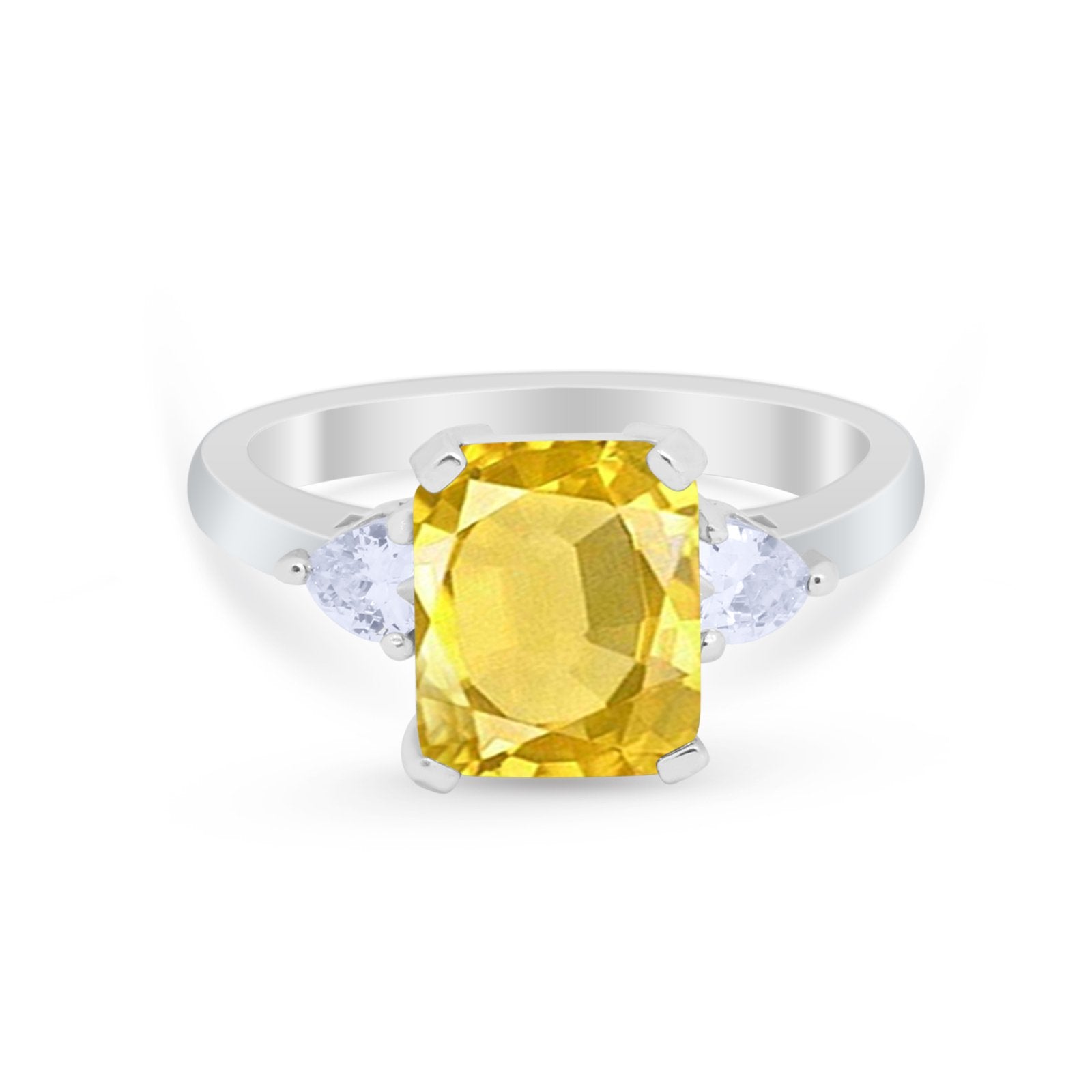 Three Stone Wedding Ring Heart Simulated Cubic Zirconia 925 Sterling Silver BA1058