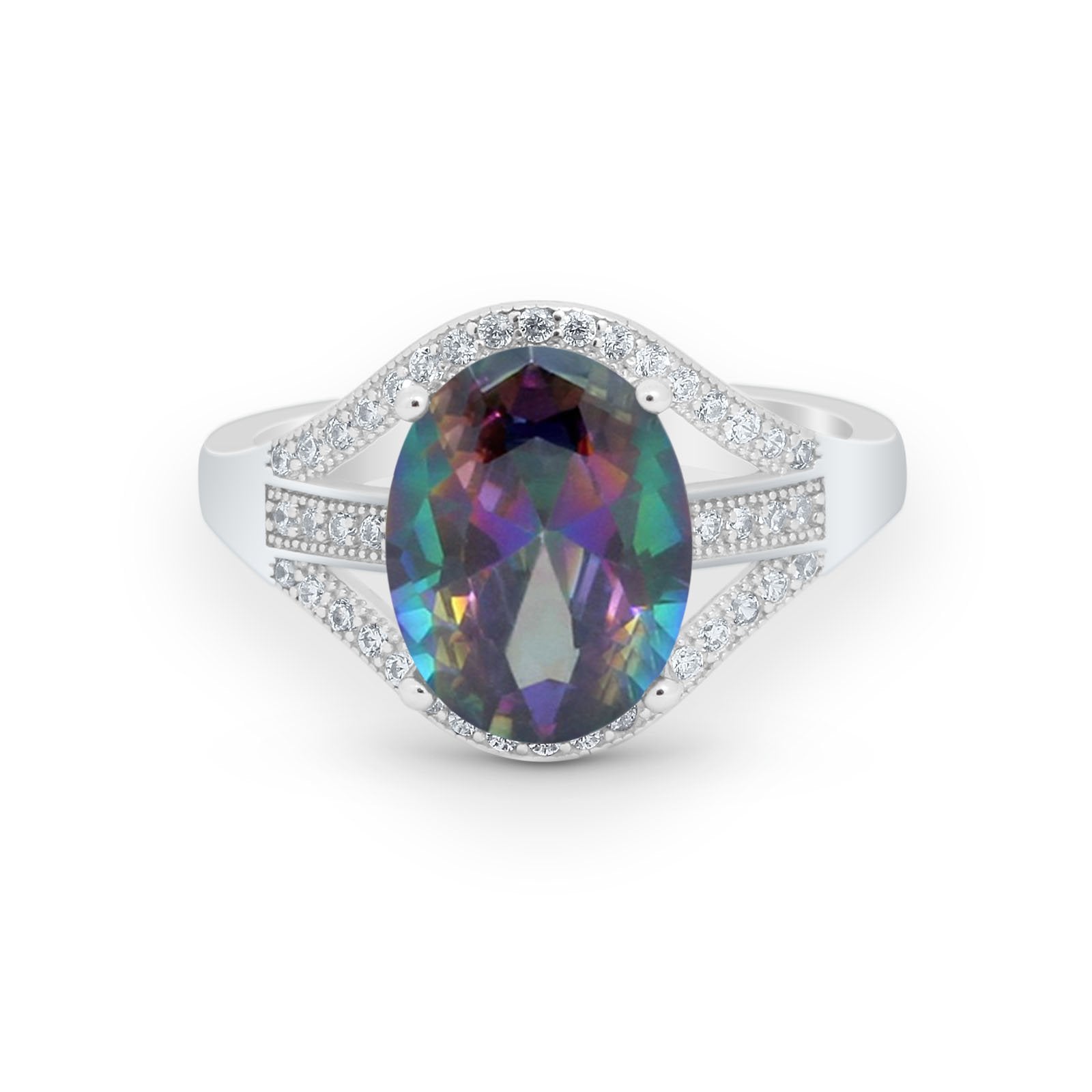 Art Deco Engagement Bridal Ring Simulated Cubic Zirconia 925 Sterling Silver BA1059