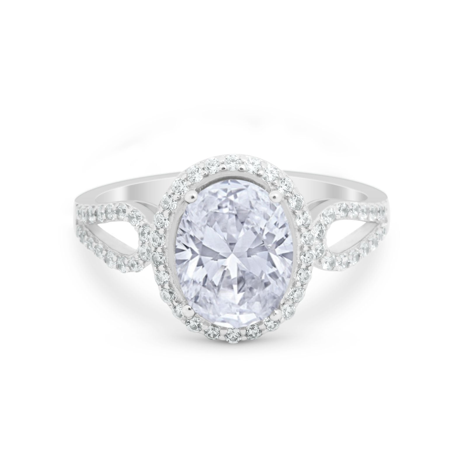 Halo Art Deco Engagement Ring Round Simulated Cubic Zirconia 925 Sterling Silver