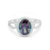 Halo Art Deco Engagement Ring Round Simulated Cubic Zirconia 925 Sterling Silver