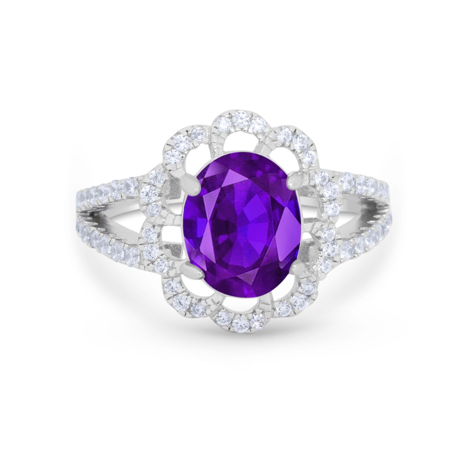 Vintage Style Oval Engagement Ring Round Simulated CZ 925 Sterling Silver