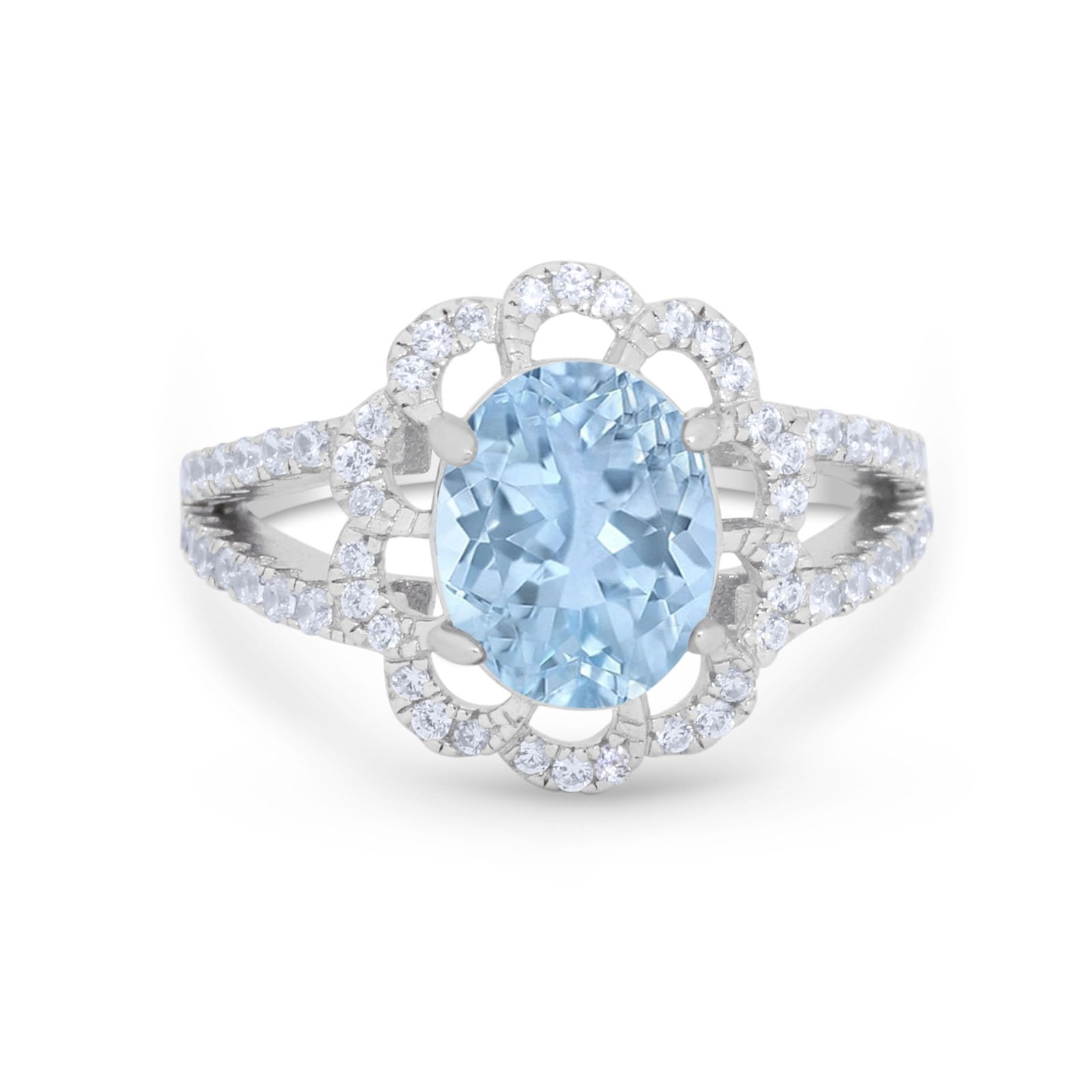Vintage Style Oval Engagement Ring Round Simulated CZ 925 Sterling Silver