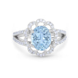 Vintage Style Oval Engagement Ring Round Simulated CZ 925 Sterling Silver