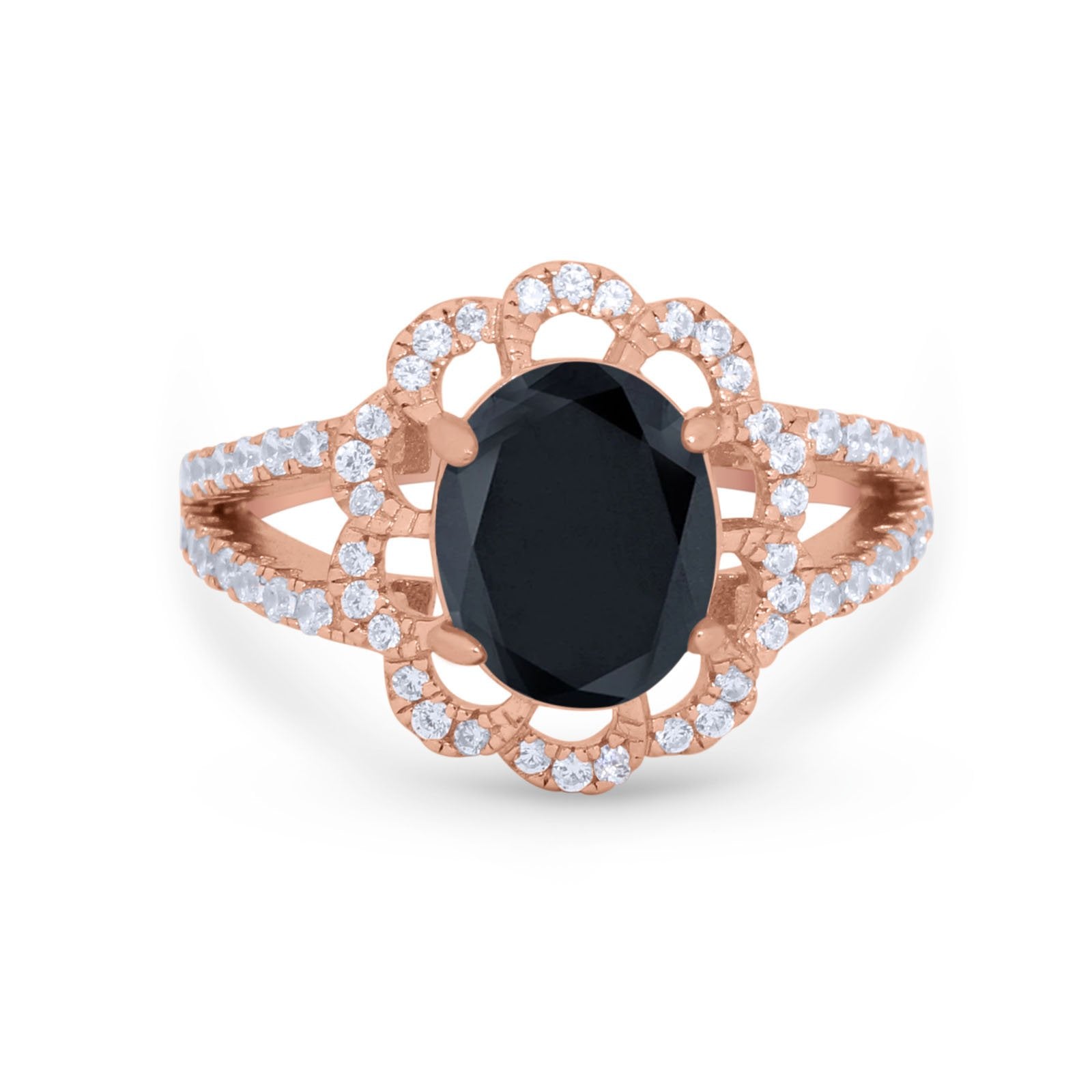 Vintage Style Oval Engagement Ring Round Simulated CZ 925 Sterling Silver